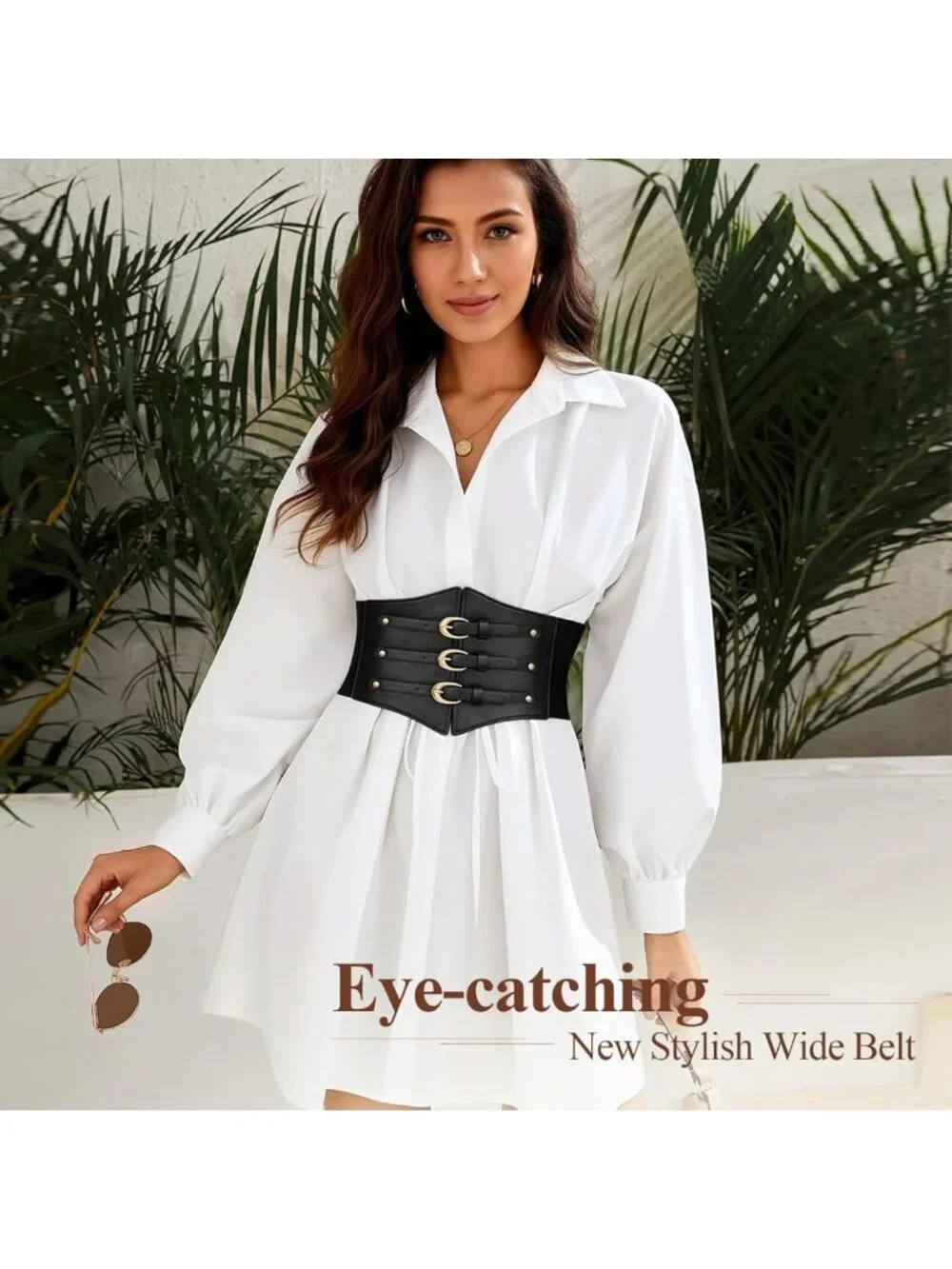 Wide Stretchy Corset Belt with Gold Buckle - Perfect for Daily Wear & Costumes